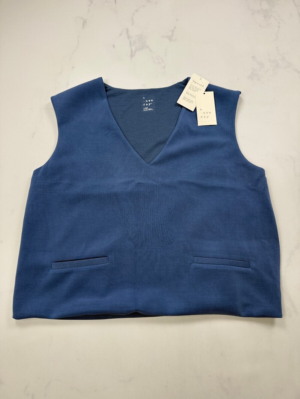 A New Day Vest Blue Contemporary Minimalist - Womens Large